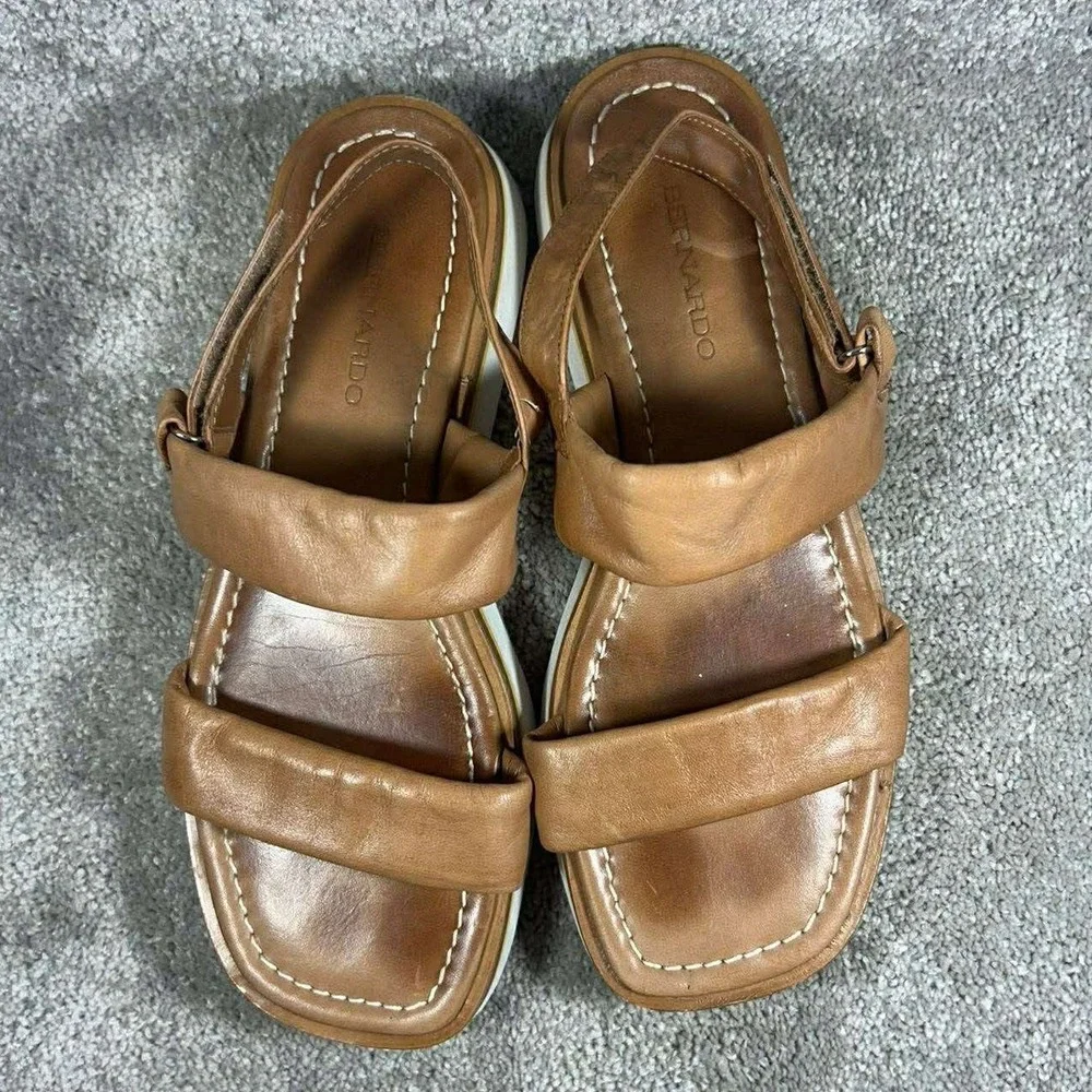 Bernardo Platform Sandals Tan‎ Leather Slingback Women Size 10M